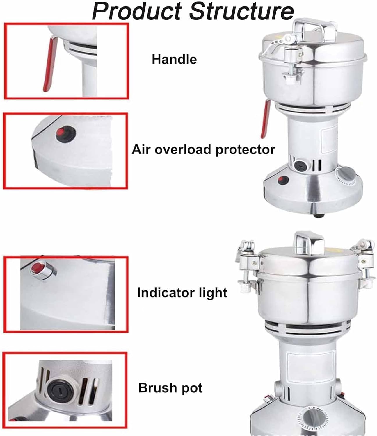 250g Household Electric Mill, 1200W 25000R/Min Electric Grinder with Air Overload Protector, Stainless Steel Powder & Quickly Open Buckle Cover, Easy To Cleaning/Storage, Suit for Spices