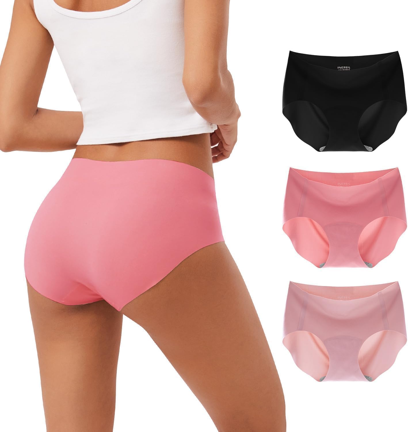 INNERSY Women's Seamless No Show Hipster Panties Invisible Light Underwear 3-Pack Small Berry Night