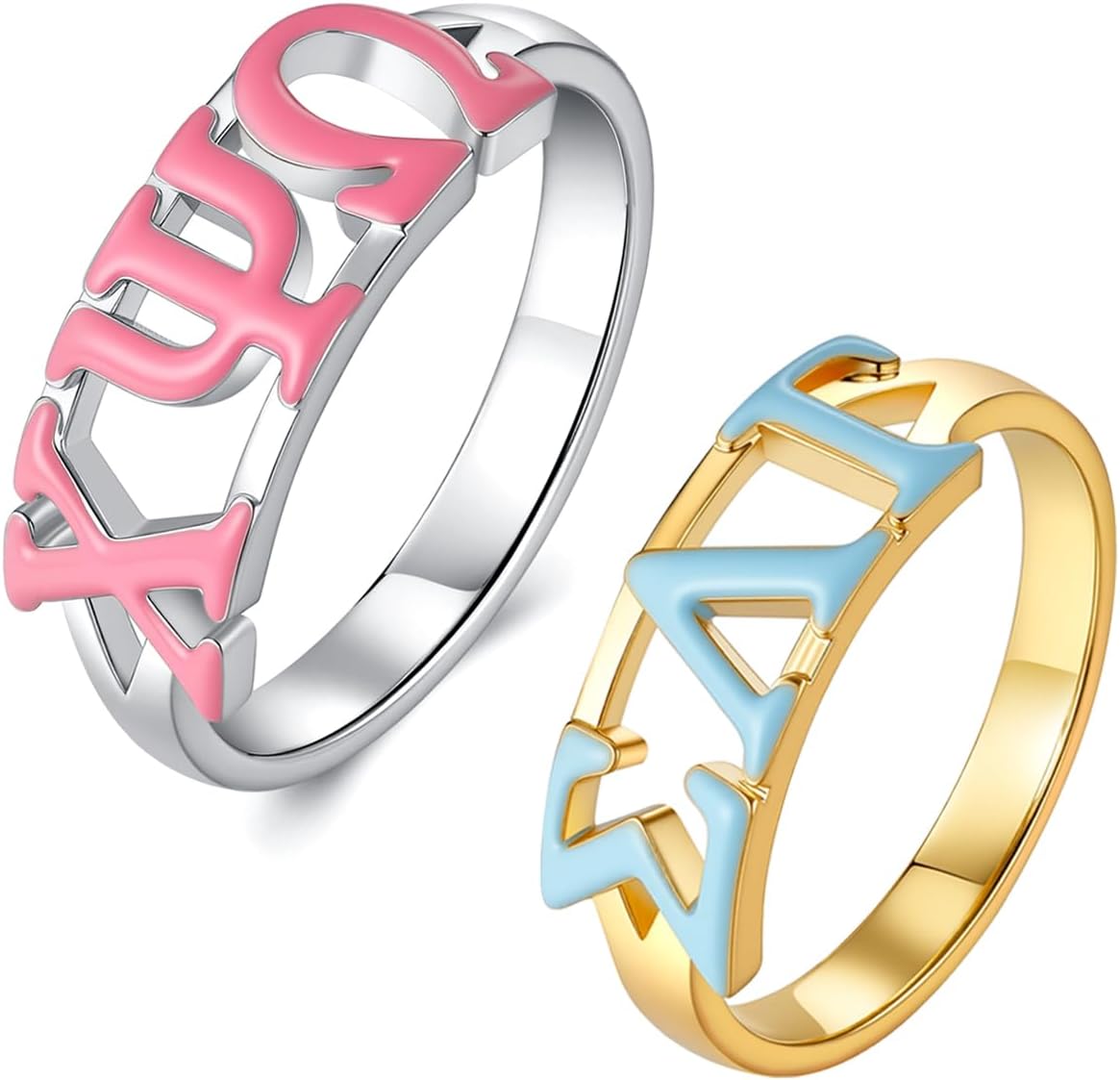 Custom Greek Letter Sorority Ring | Greek Sorority Style Jewelry Personalized Sterling Silver Ring for Women | Big Little Gifts | Accessories for Sisterhood | College Life Panhellenic Inspired Designs