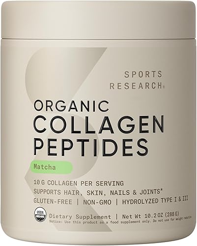 Sports Research Péptidos de Colágeno Premium en Polvo y Té Verde Matcha Orgánico - Suplemento de Proteína en Polvo de Colágeno con Matcha Japonés y