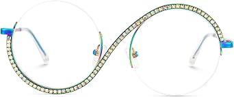 Zeelool جولة الأزرق ضوء نظارات للمرأة شبه ريمليس الماس نظارات نصف الإطار Elphaba تأثيري نظارات