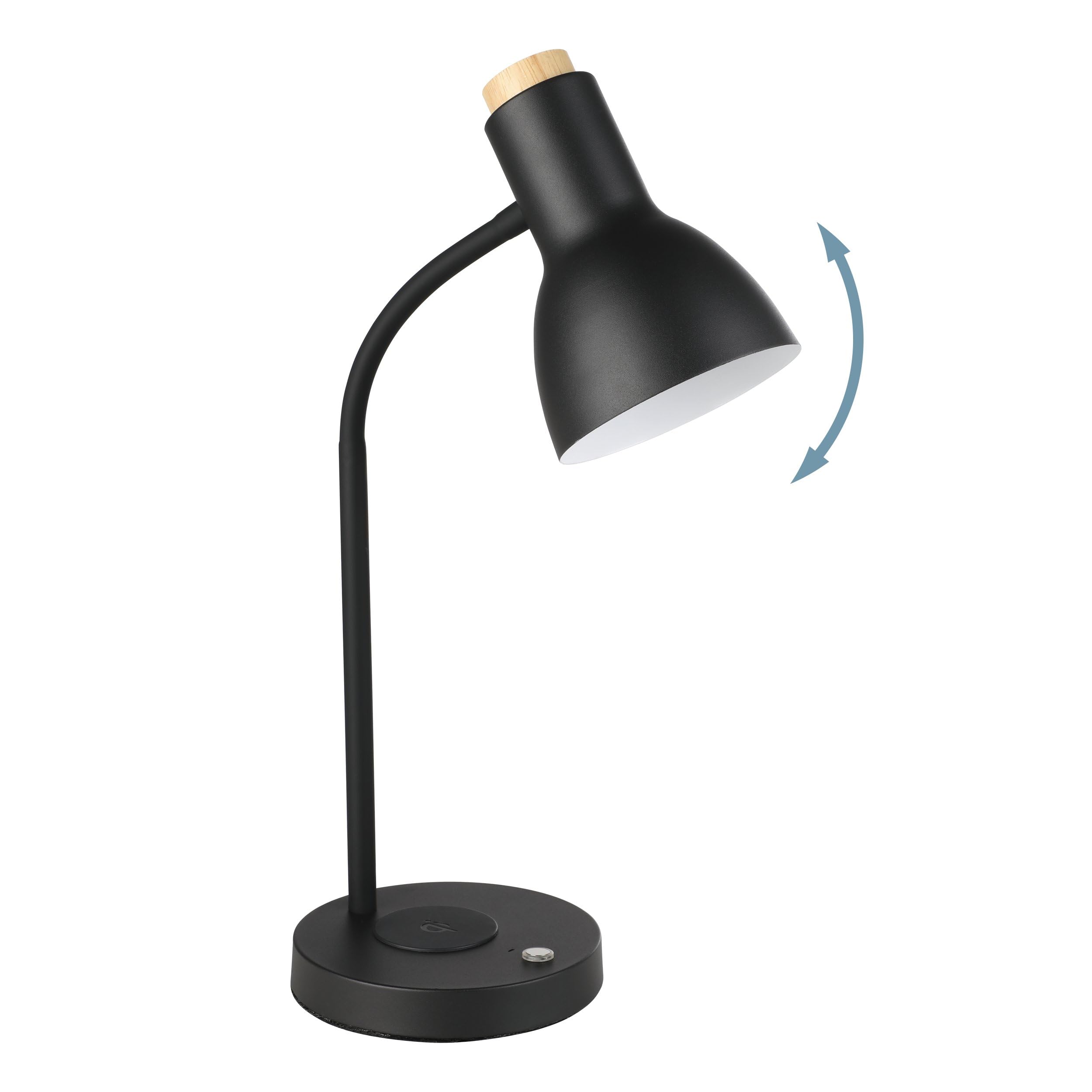EGLO LED Tischlampe Veradal-QI, Nachttischlampe mit QI-Ladefunktion | Tischleuchte Touch dimmbar aus Holz in Natur, Metall in Schwarz und Creme, Schlafzimmer Tisch Lampe, warmweiß