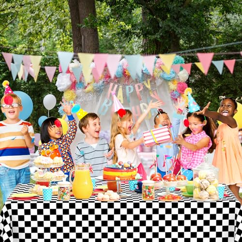 Image of 4 Pack Black and White Gingham Tablecloth Rectangular Buffalo Checkered Tablecloths Disposable Plastic Plaid Table Cover for Parties, Outdoor Picnic, Birthday, Wedding, Camping 54 x 108 Inch