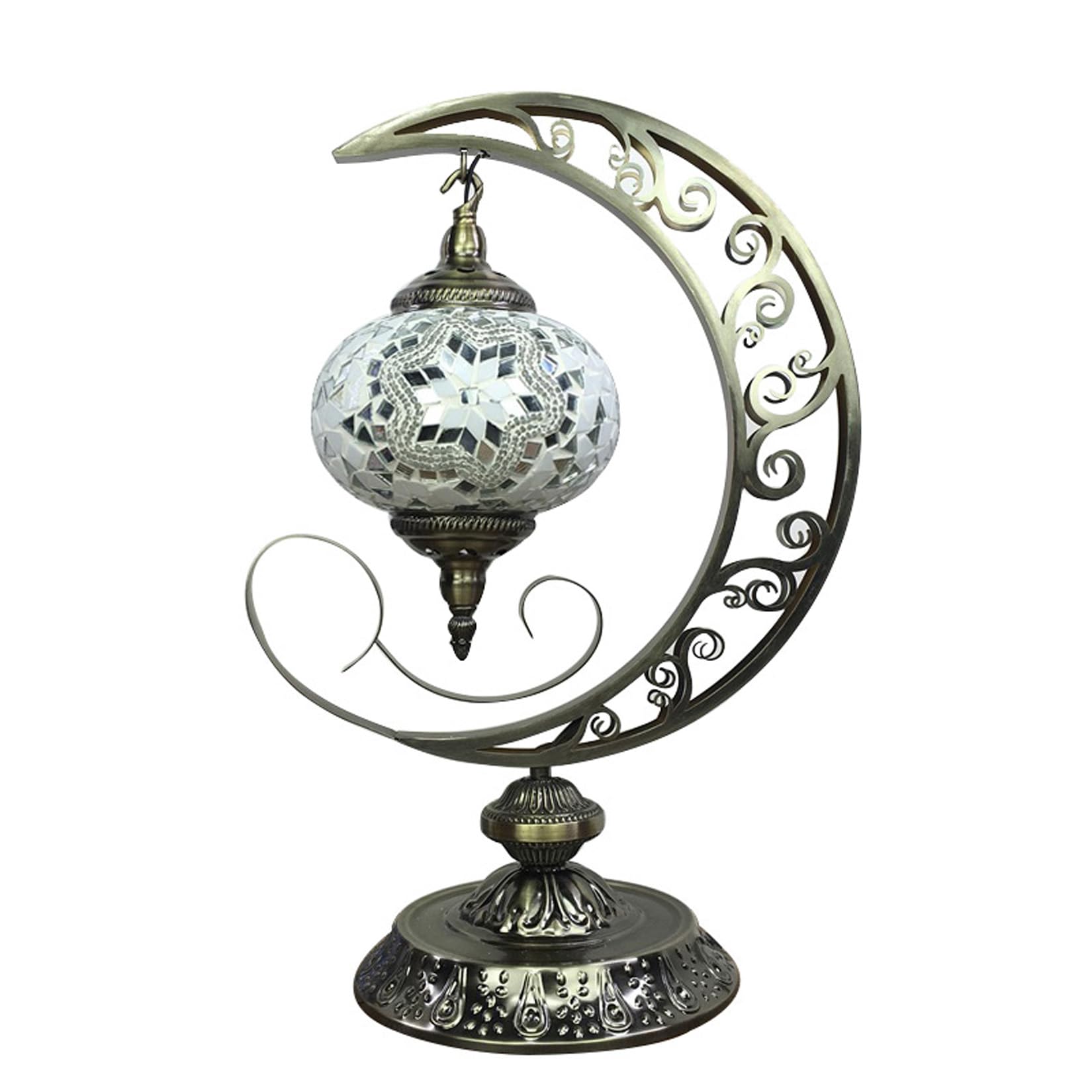 GDLight (6 Colors) Turkish Mosaic Moon Table Lights Moroccan Handmade Retro Desk Lights Bohemian Decorative Bedside Night Lamps for Bedroom Kids Room Restaurant Cafe Bar,D