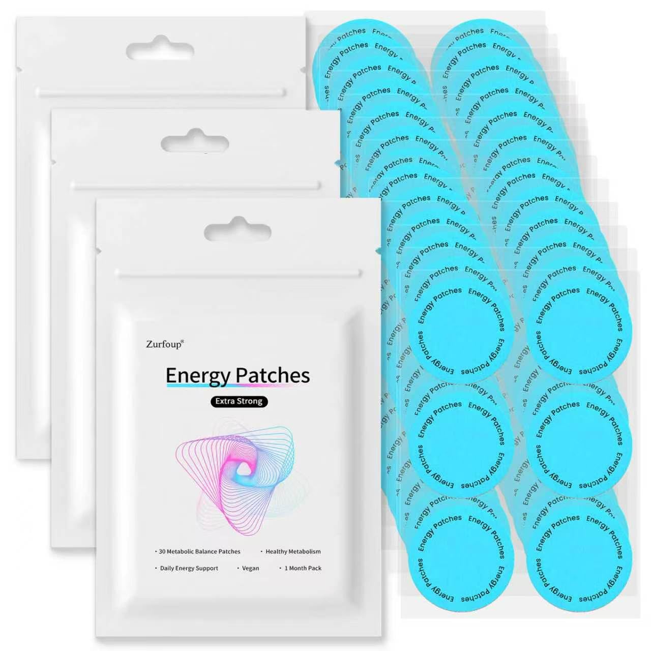 Energy Patches Extra Strong,30 Pack Caffeine & Red Ginseng Transdermal Energy Boost Patches, Natural Ingredients Vegan Energy Stickers for Focus, Stamina & All-Day Alertness,1 Month Supply (90PCS)