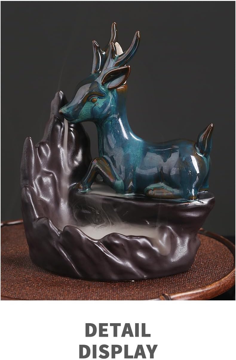 陶器製シカ逆流香炉 山と滝デザイン セミハンドメイド アロマバーナー アメリカ風インテリア