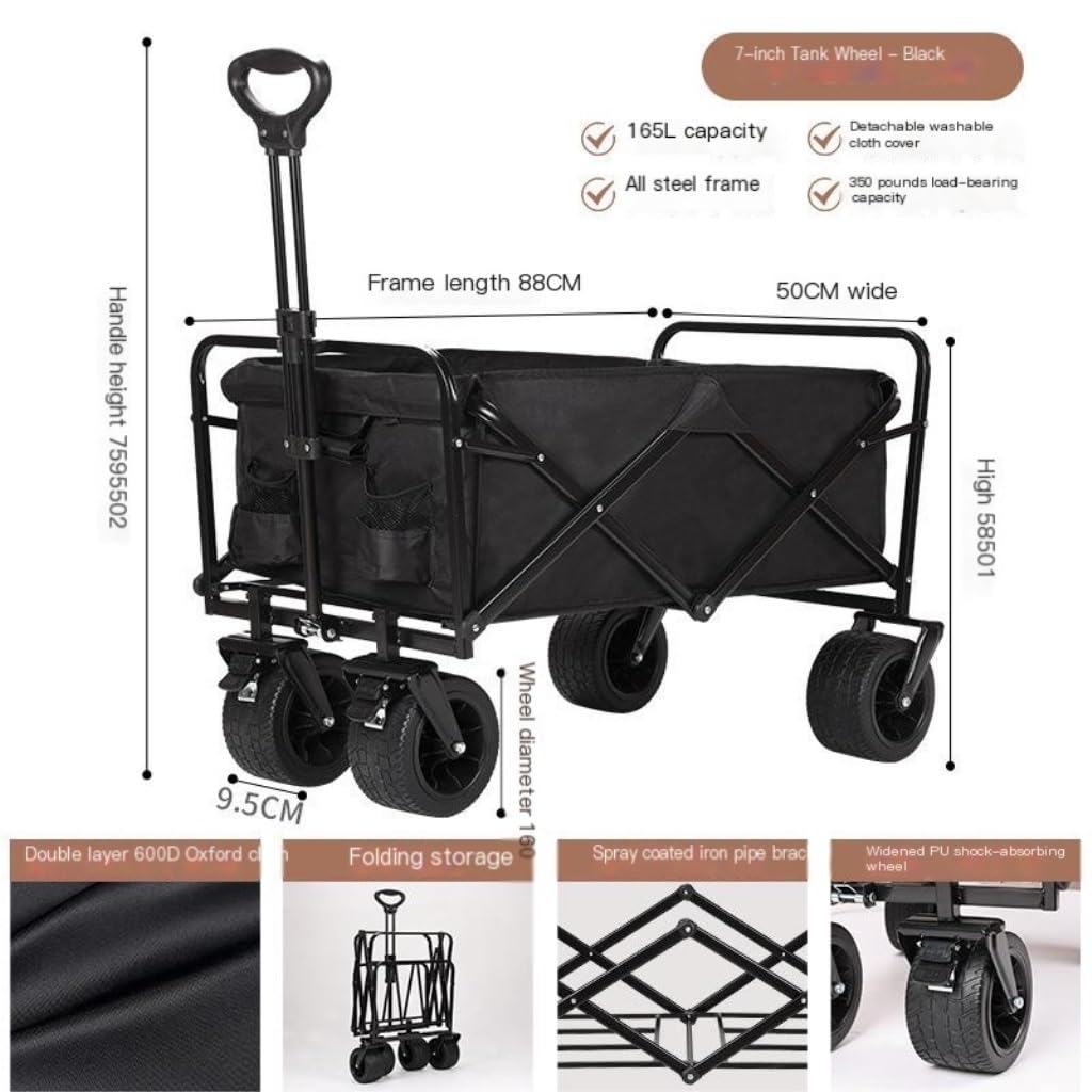 wózek kempingowy, Outdoor Beach Camping Picnic Camper Składany przenośny wózek(Black,C)