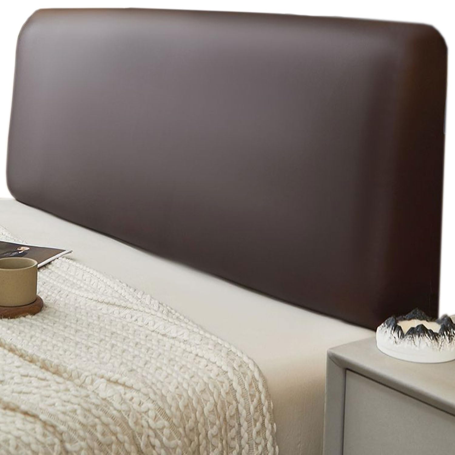 180/150cm PU Pelle Impermeabile Copri Testata Letto Matrimoniale, Fodera per Testiera Letto Elasticizzata Lavabile Copri Testiera Letto all-Inclusive per Testiera Camera da Letto e Albergo(Coffee colo
