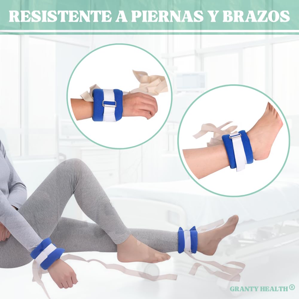 GRANTY DISEÑO REFORZADO Correas de Sujección Muñeca y Tobillos para Atar en Cama Hospital, Muñequera para Atar enfermos, 2 Correas de Sujección para manos