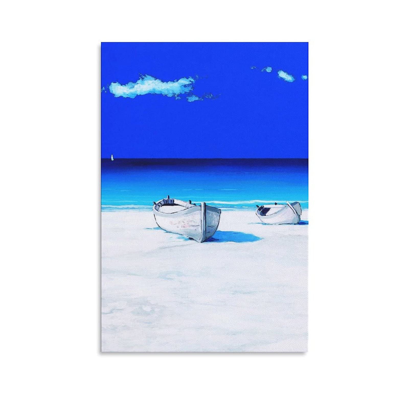 SDMFUNS Blue Skys Sea White Beach Stranded Boat Scenery Canvas Poster Bedroom Decor Sports Landscape Office Room Decor Gift 8x12inchs(20x30cm)