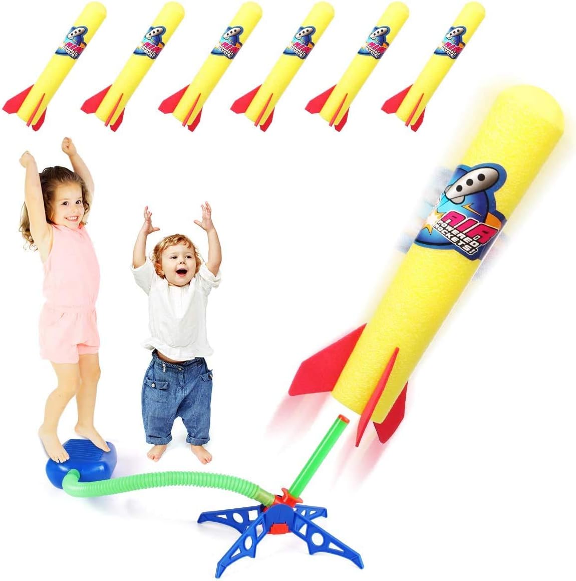 Toy Rocket Launcher for kids – Shoots Up to 100 Feet – 6 Colorful Foam Rockets and Sturdy Launcher Stand With Foot Launch Pad - Fun Outdoor Toy for Kids - Gift Toys for Boys and Girls Age 3+ Years Old
