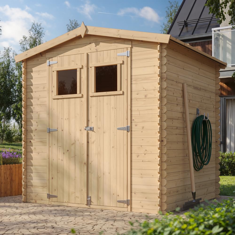 TIMBELA M343 Casetta da Giardino in Legno per Esterni - L216xL206xA218 cm/ 3.53 m2 - Piccola Casetta in Legno, Rimessa Attrezzi, Deposito Bici