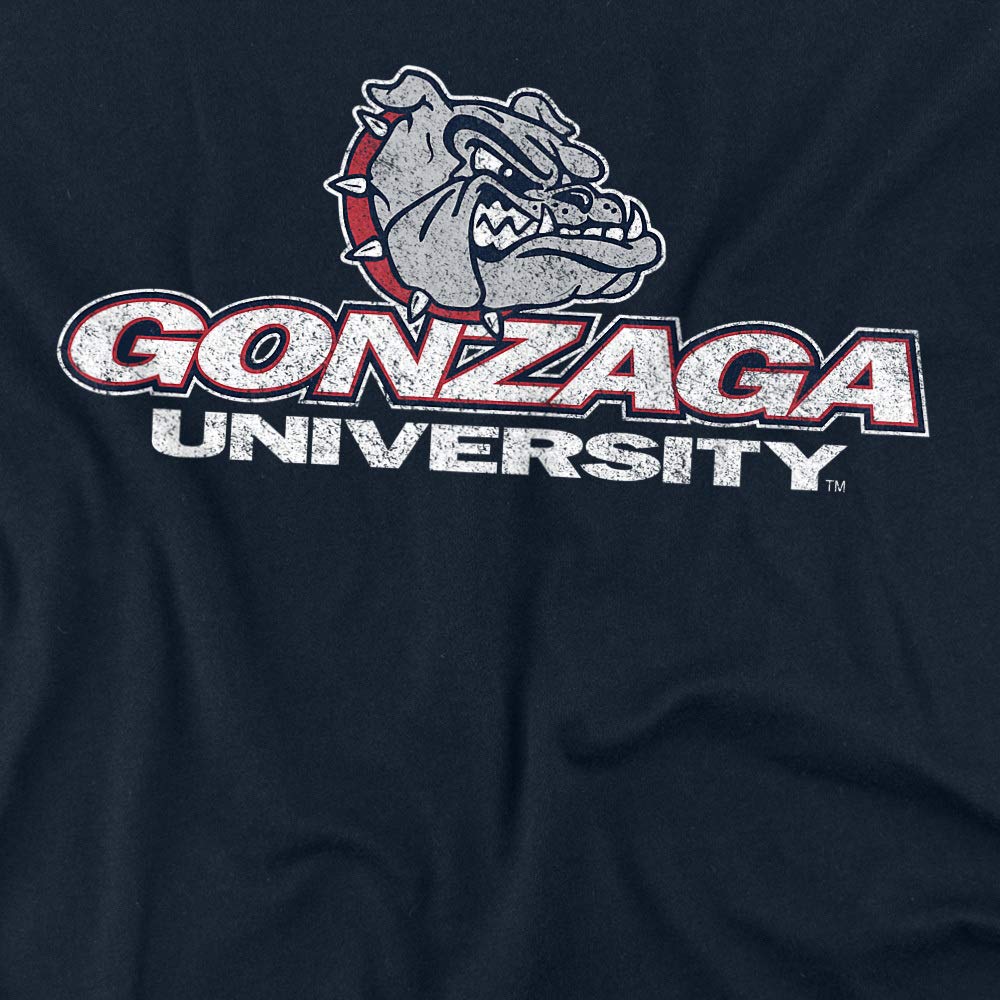 Gonzaga University Official Distressed Primary Unisex Adult T-Shirt, Navy, 2X-Large
