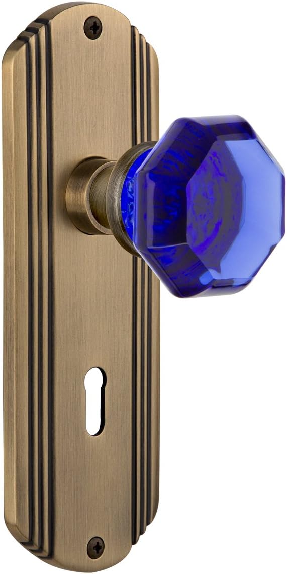 Nostalgic Warehouse 722776 Deco Plate with Keyhole Single Dummy Waldorf Cobalt Door Knob in Bright Chrome