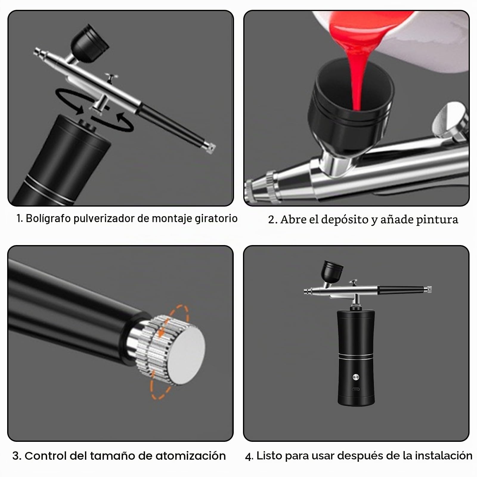Kit de Aerógrafo Multifuncional con Compresor: Kit de Aerógrafo Inalámbrico con Compresor de Aire, Cepillo de Aire Recargable para Arte de Uñas, Decoración de Tartas, Modelado de Tatuajes