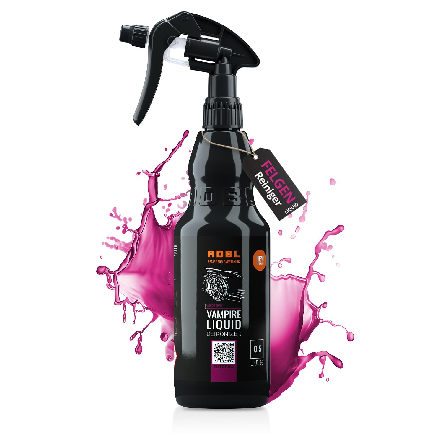 ADBL Vampire Liquid (500ml) - Hochwirksamer Flugrost und Felgenreiniger für Lack und Felgen - Maximale Haftung und längere Wirkung - pH-neutral und sicher für alle Oberflächen, Starker Wirkindikator