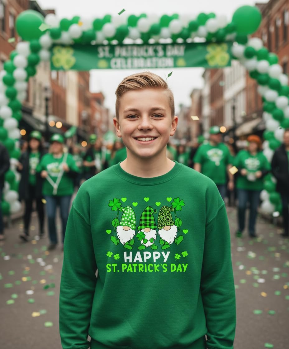 Happy St Patricks Day Funny Gnomes Shamrock Leopard Plaid Lucky T-Shirt for Men Women Girls Boys Kids Toddler