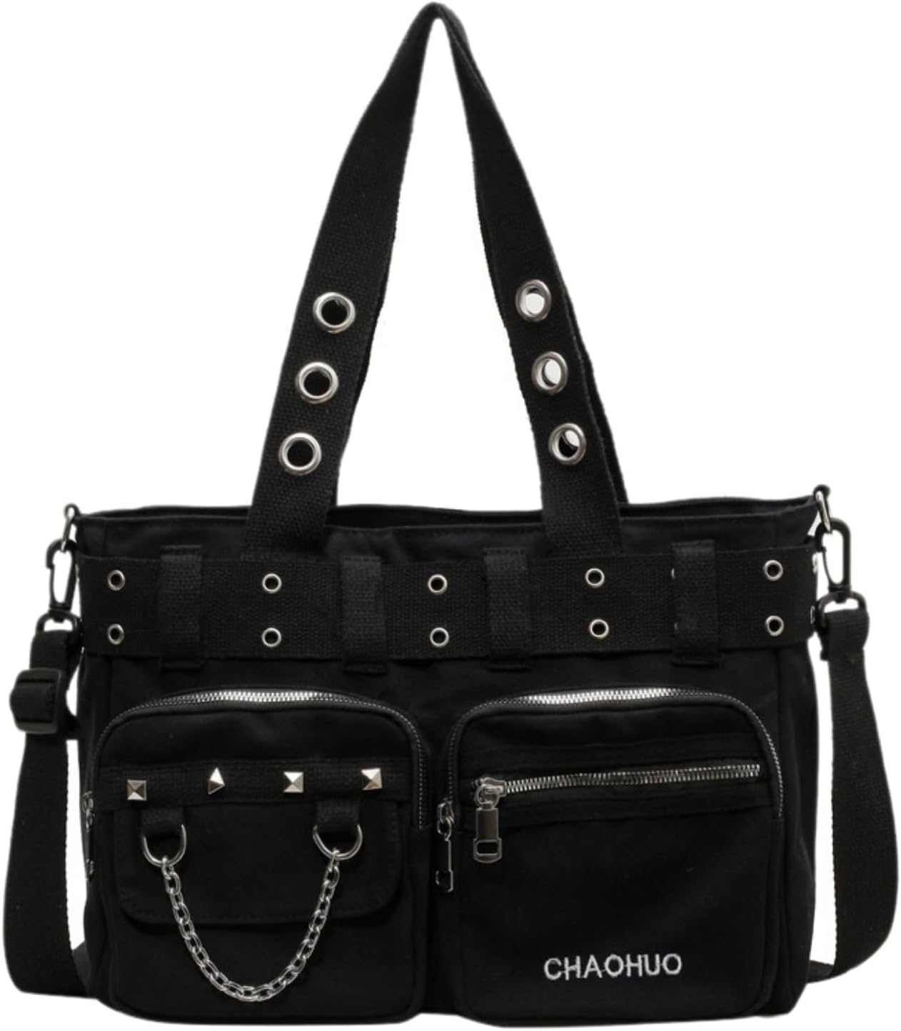 Gothic Tote Bag for Women - Punk Y2K Crossbody Purse, Fashion Grunge Canvas Shoulder Bag for Work & Travel