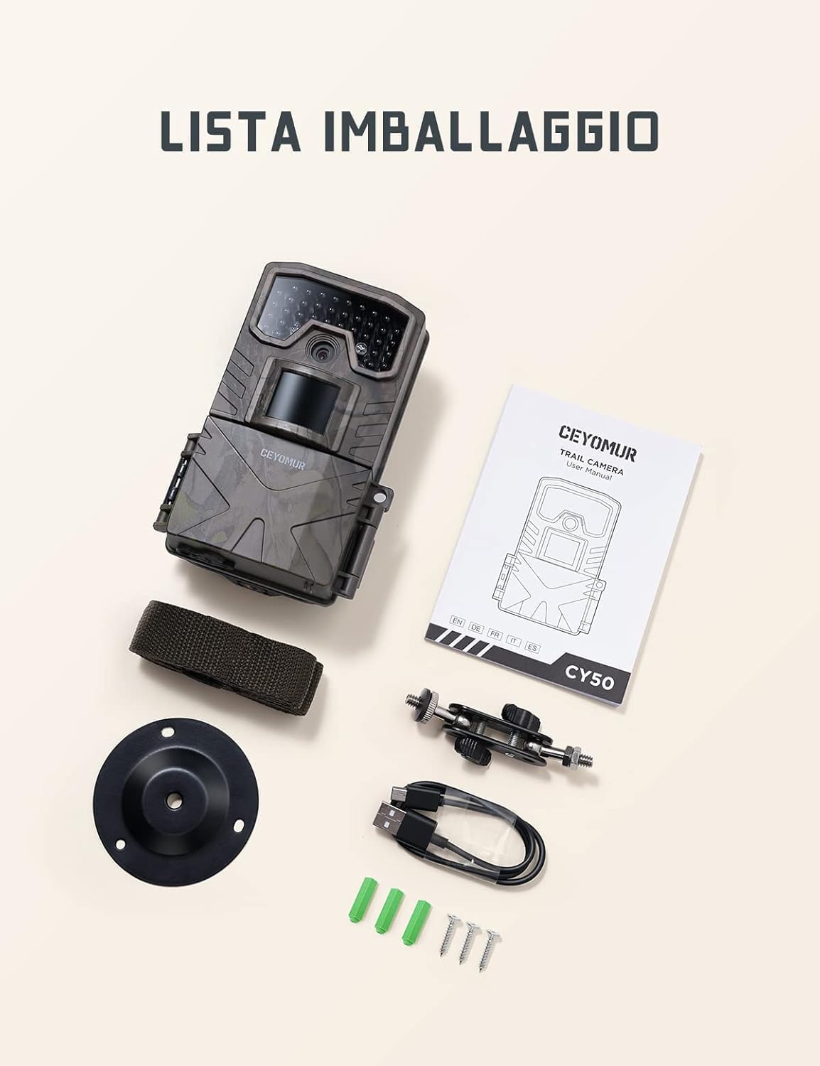 CEYOMUR Fototrappola 48MP 4K 30fps, Fotocamera caccia con IR Visione Notturna, Timer e Design Impermeabile IP66 con scheda SD da 32GB e batterie per la Caccia e l'osservazione la Fauna