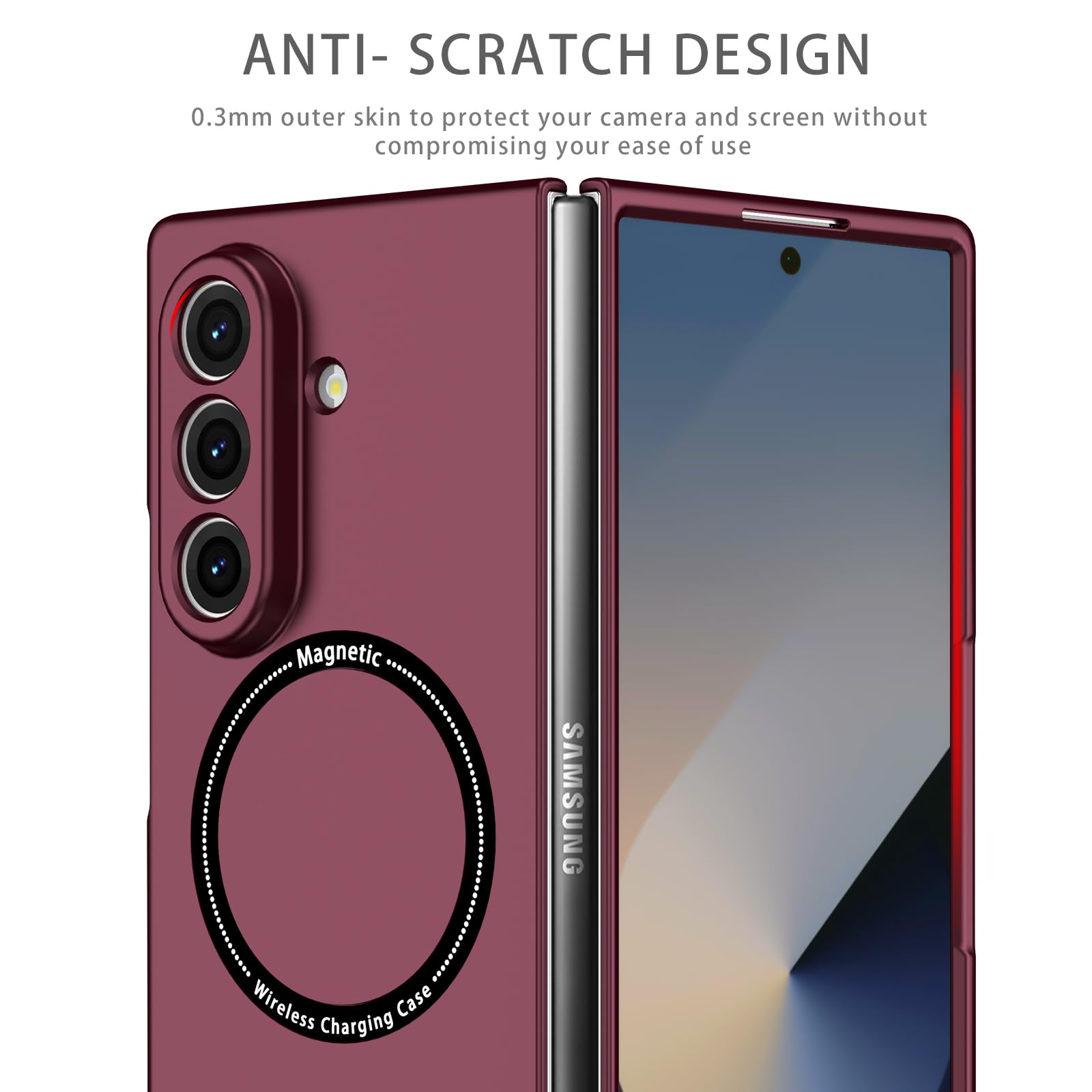 Custodia magnetica per Galaxy Z Fold 8 Ultra Slim Drop Proof Vino | Costruzione in PC rigido, magnete integrato, vestibilità sottile e leggera, antiurto robusta protezione anti-goccia