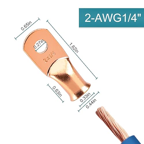 Miniatura 22 de 10 extremos de cable de batería, conectores de alambre de calibre 8, lengüetas de alambre de cobre 3/8, ojales de cobre desnudos con tubo
