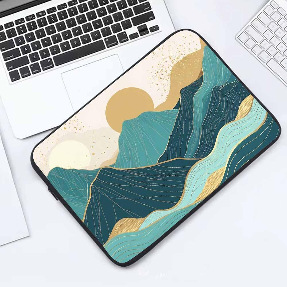 Laptop Sleeve Bag 15.4 15.6 Inch,Gold Mountain Landscape Line Arts Golden Green Protective Polyester Computer Cases Laptop Cover Briefcase Bag Tablet Travel Cover