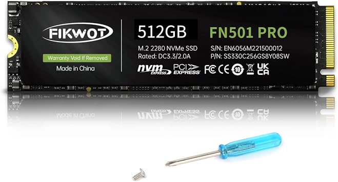 Fikwot FN501 Pro 512GB NVMe SSD - M.2 2280 PCIe Gen3 x4 محرك داخلي صلب مع ملصق تبريد الجرافين ، حتى 3500 ميجابايت / ثانية ، SLC Cache 3D NAND TLC ، متوافق مع الكمبيوتر المحمول & كمبيوتر مكتبي   