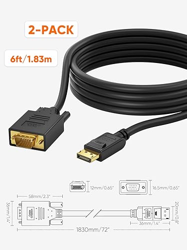 Vista 15 de CableCreation Cable DP a VGA de 6 pies, negro, soporta 1080P a 60Hz, conecta dispositivos DisplayPort a monitores, pantallas o proyectores VGA