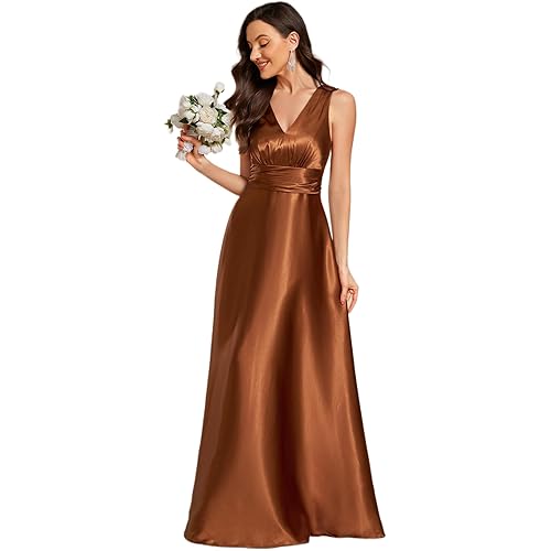 Ever-Pretty Women's Double-V-Neck Floor-Length Empire Waist Satin Formal Dress with Pockets 02326