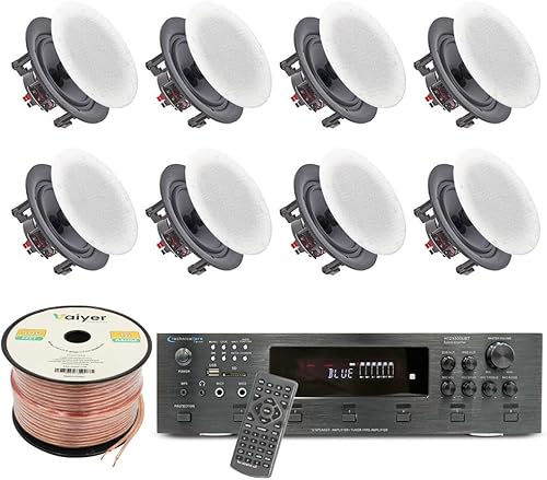 Vaiyer Kit de sistema de cine en casa, amplificador Bluetooth de 6 canales de 6000 vatios con 6.5 pulgadas, 8 unidades de 200 W cada uno en la pared