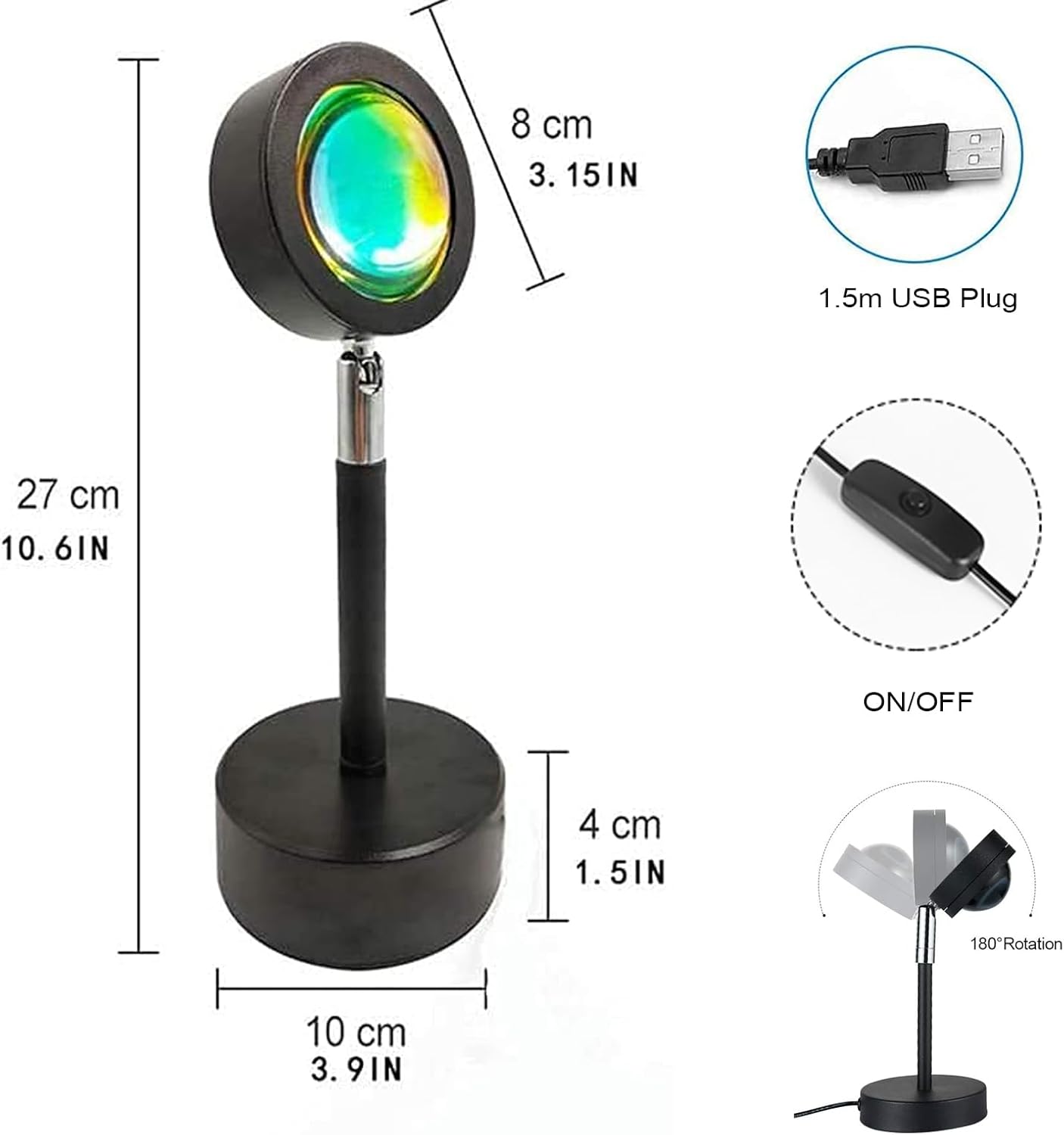 CORATED Sunset Lamp, Projector Sunset Light 180 Degree Rotation Projection LED Night Light for Photography, Selfie, Home and Bedroom Decor (Sunset Red) thumbnail