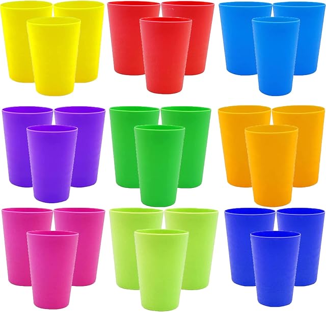 WAIZHIUA 27Pcs Reusable Plastic Cups 260ml Small Plastic Drinking Cups Tumblers Set for Children Kids, Kitchen, Outdoor Parties, Picnics, BBQs, Travels(9 Colors)
