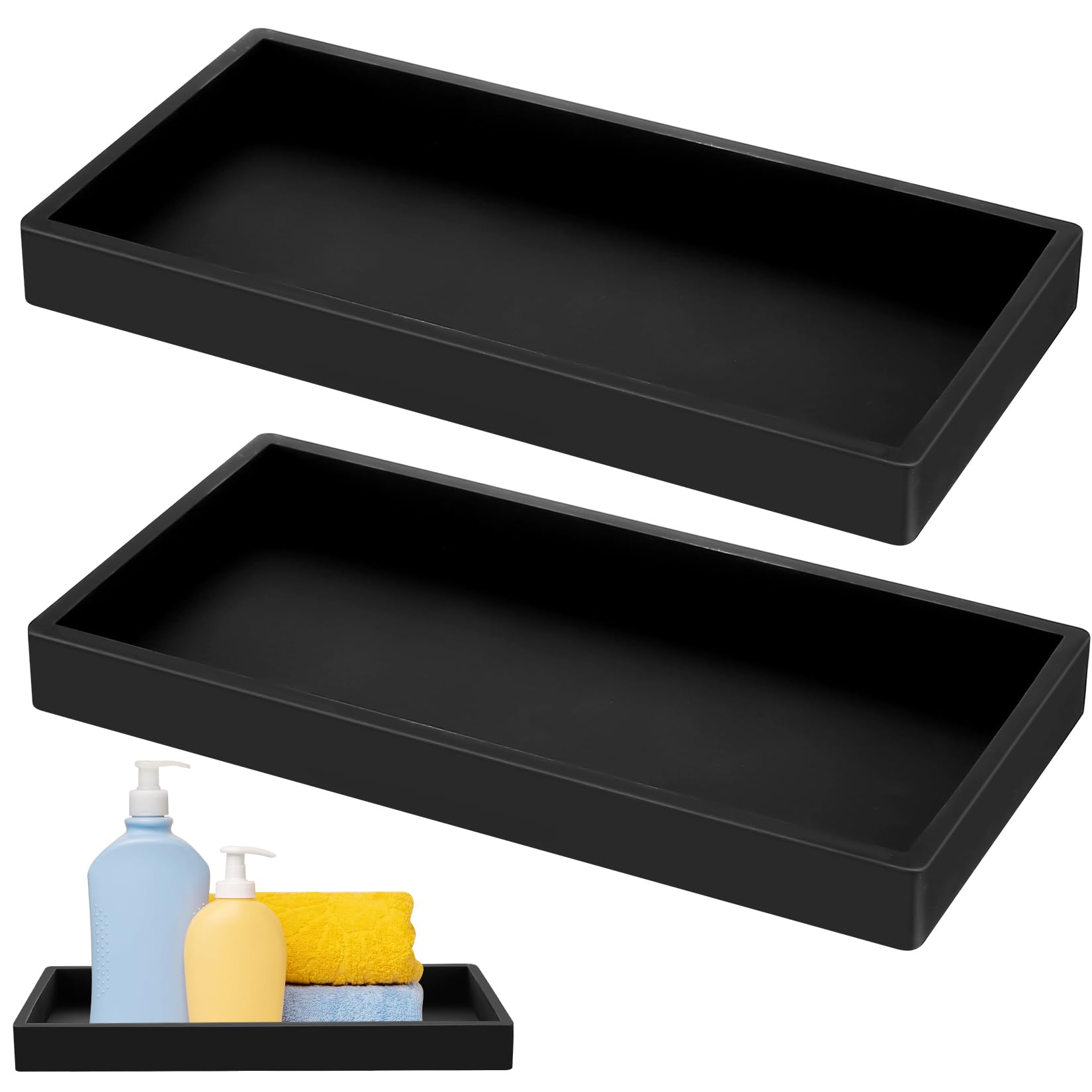 TAIVIN 2er Set Silikon Tabletts Schwarz - Ablageschalen Für Bad & Küche 25x11cm