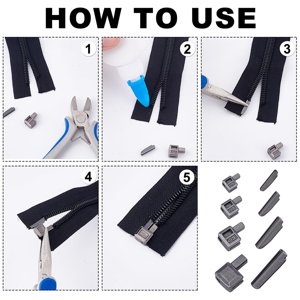 12 Set Cursori Per Cerniere Lampo - 3# 5# 8# 10#, In Lega Di Zinco, Per Riparazione Fai Da Te - Foto 11