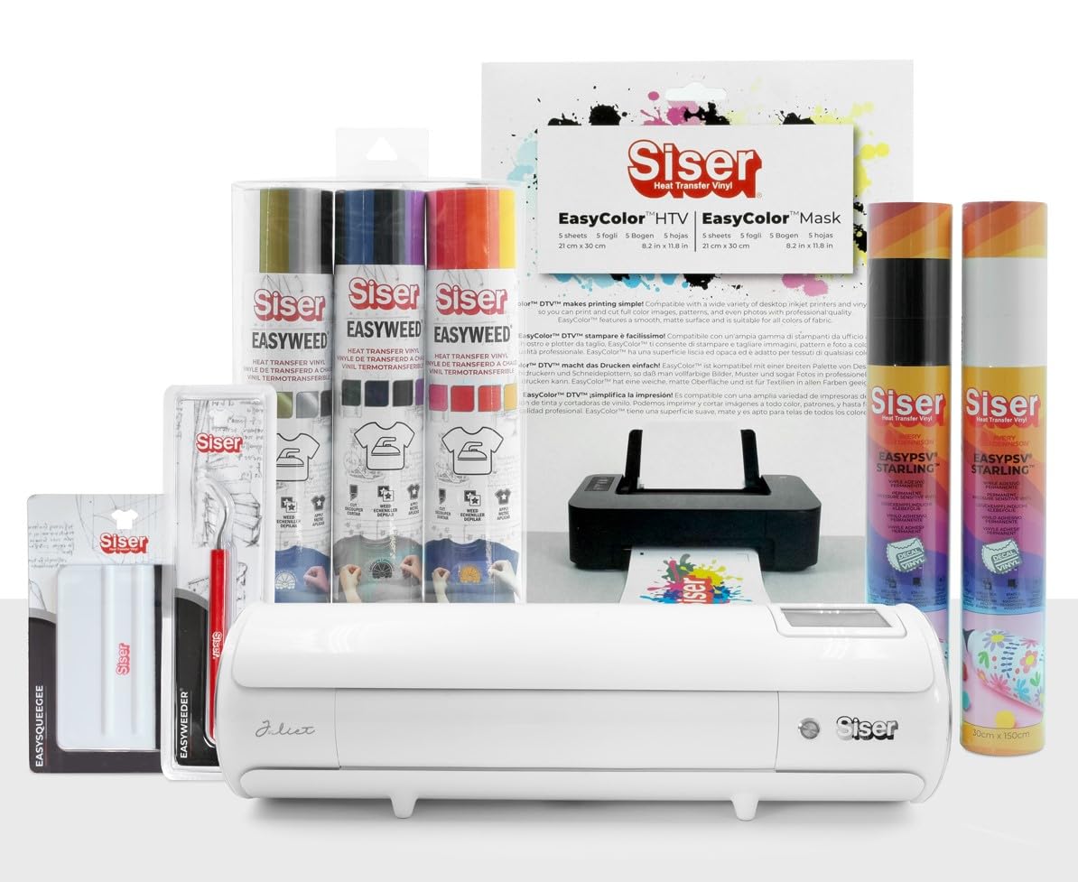 Siser Juliet® Pacchetto Starter - Include Plotter da Taglio ad Alta Definizione Juliet, Vinili Termoadesivi e Stampabili, Adesivi e Accessori