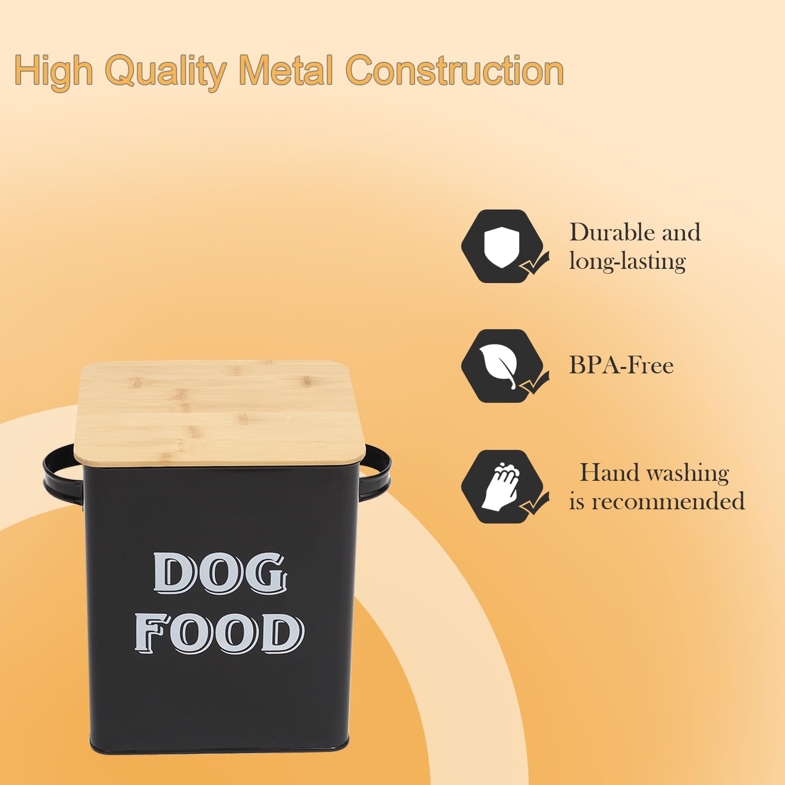 Pethiy Boîtes pour Nourriture et friandises Animaux -Conteneur Croquette Chiens -Couvercles en Bois hermétiques -Acier Carbone revêtu - 2.5KG+1.5KG Nourriture Boîtes de Rangement-Noir
