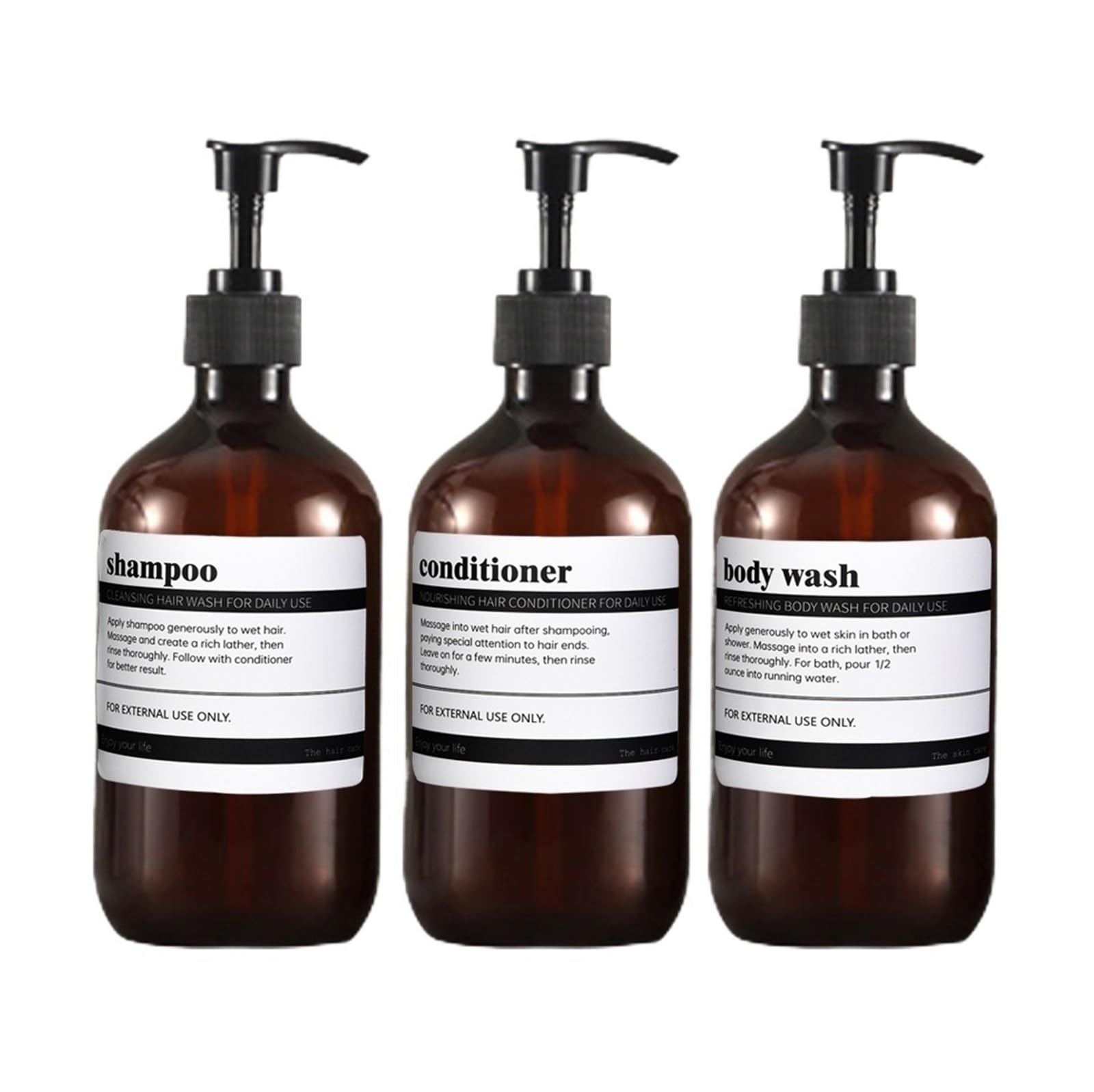 3 Stück Bernsteinfarbene Shampoo-Leerflasche Mit Pumpe | Duschgelspender for Badezimmerspülung(Amber bottle set)
