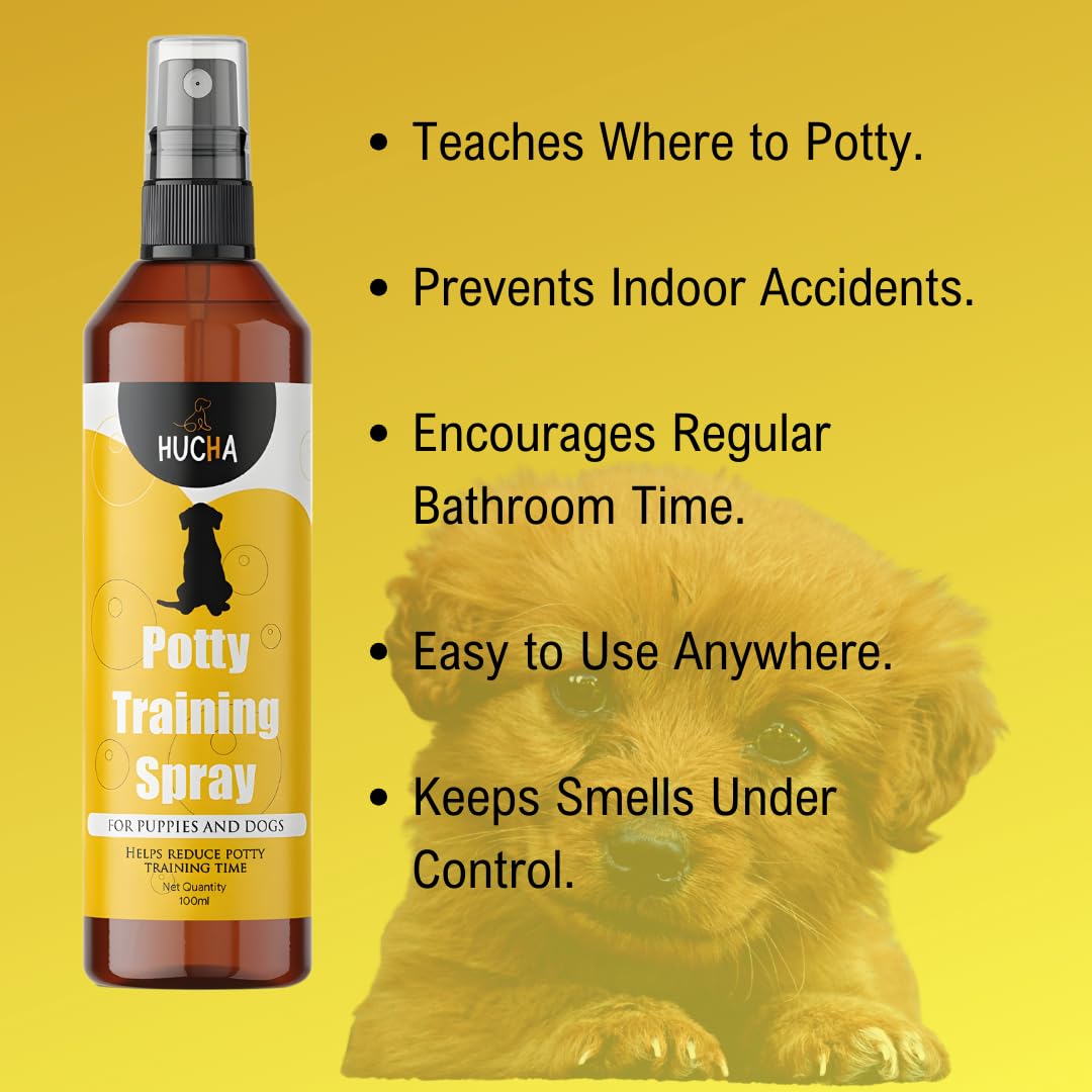 Hucha Potty Training Spray + Anti Chew Spray for Dogs Combo | Potty Training Spray for Puppy | Prevents Chewing On Household Items | Helps to Identity Potty Place (100ml Each) 1
