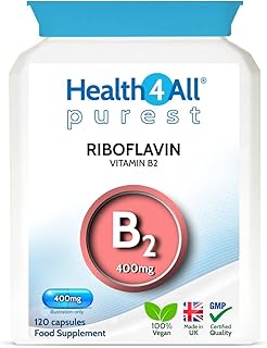 Health4All Vitamin B2 Riboflavin 400mg Migraine Support 120 Capsules (4 Months Supply) Vegan, no additives, High Strength Riboflavin Supplement