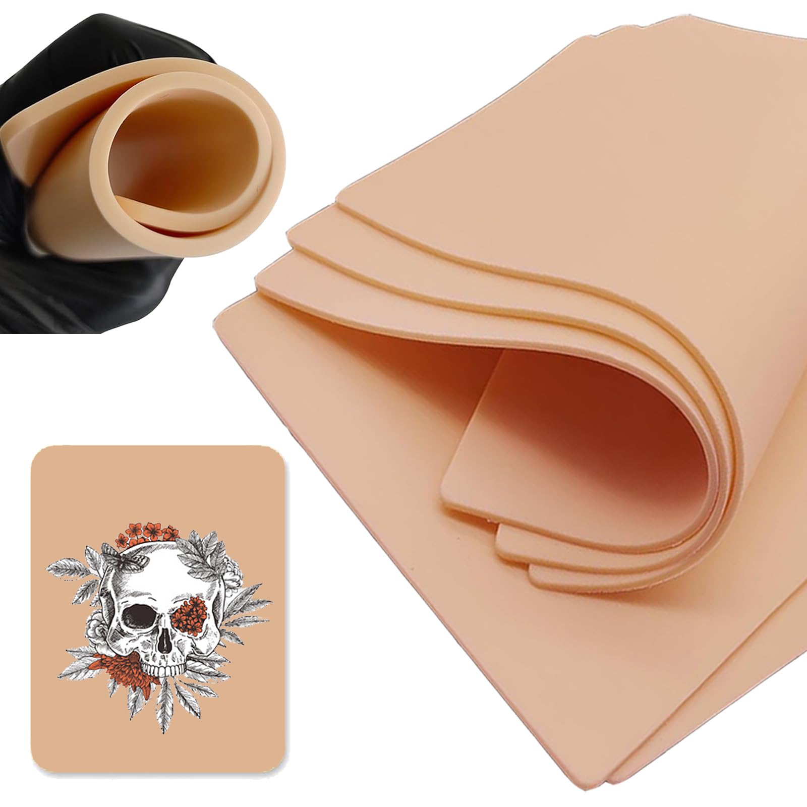 5Pcs Tattoo Practice Skin 3mm, Unihuby Fake Tattoo Skin 3mm Fake Skin for Tattooing Practice 8x6" Piel Sintética Tatuaje Piel 3mm