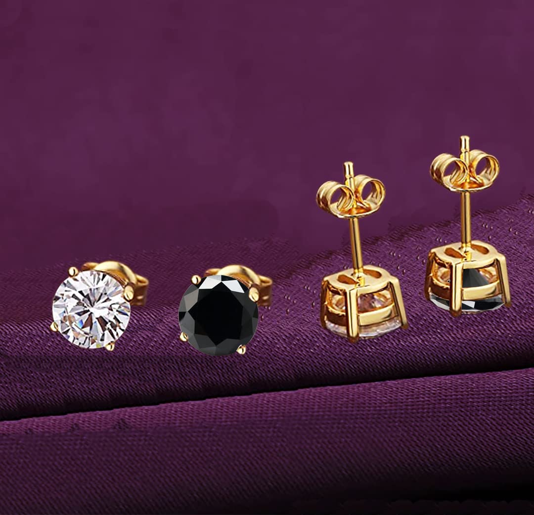 Pendientes de bola de oro de 9 quilates para mujer, aretes de tuerca de cristal para niñas Yulovee.