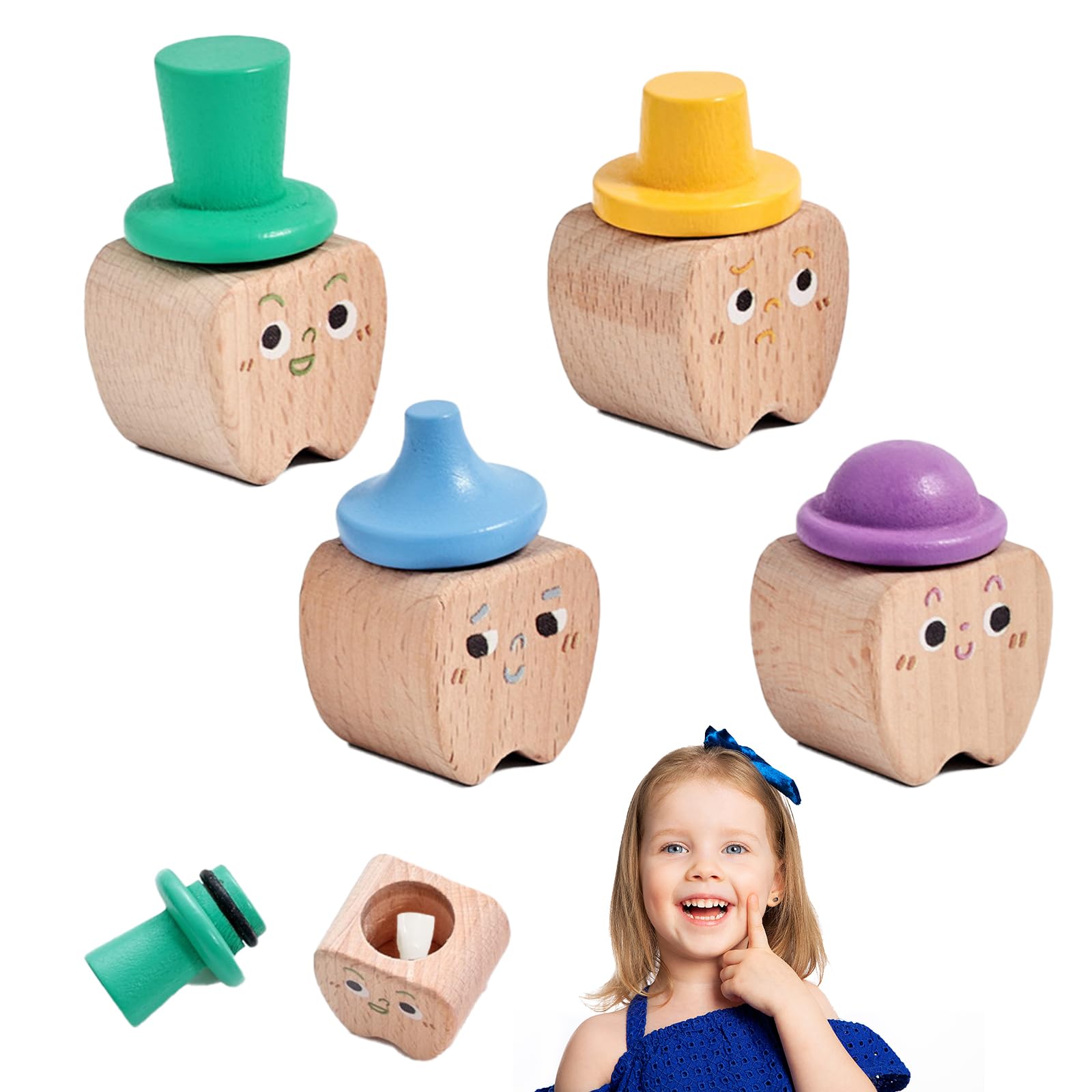 Zuzer 4PCS Tooth Box Teeth Case Personalised Wooden Tooth Box Tooth Fairy Gifts for Boys Girls