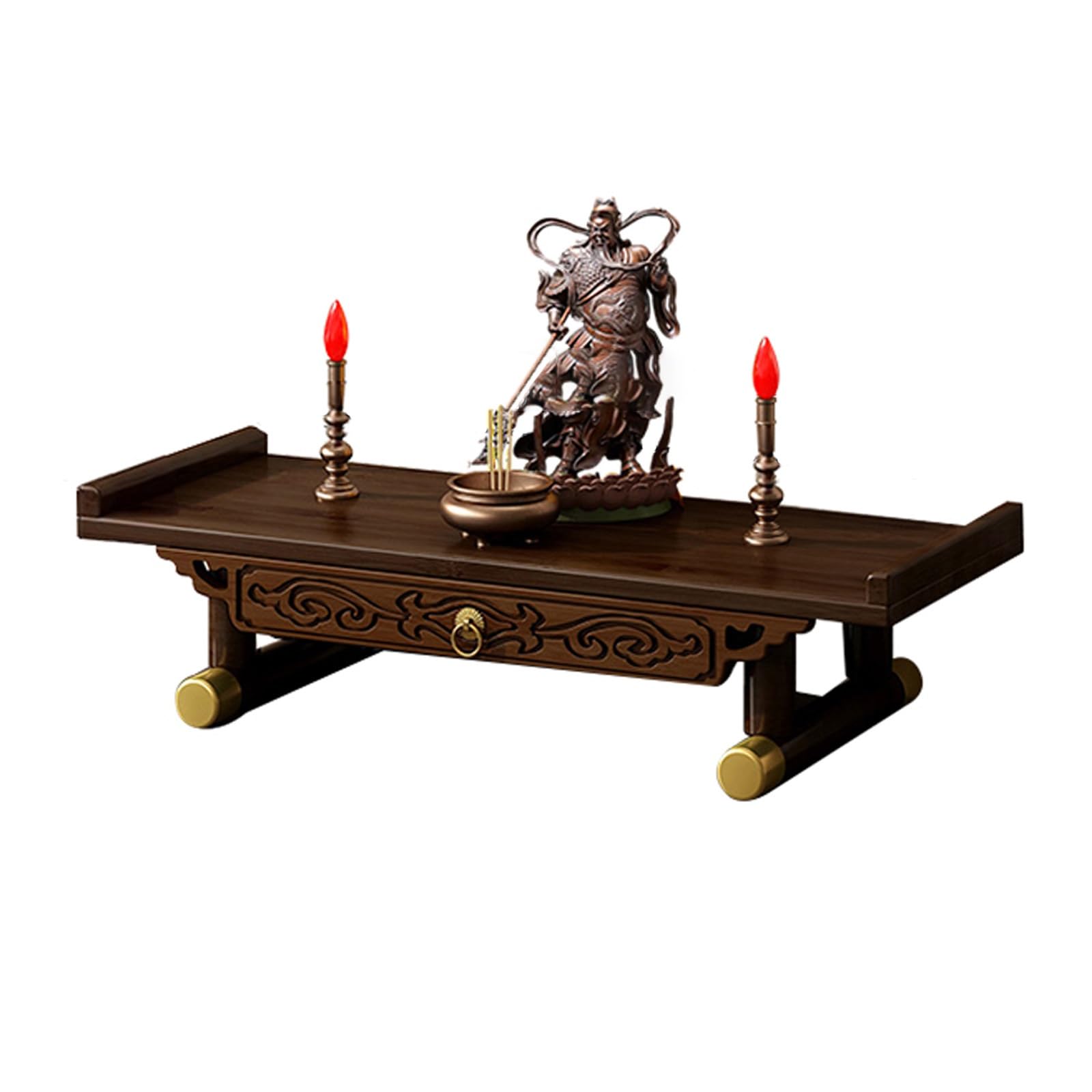 Mesa de meditación de bambú con bandeja extensible y soporte para altar budista doméstico