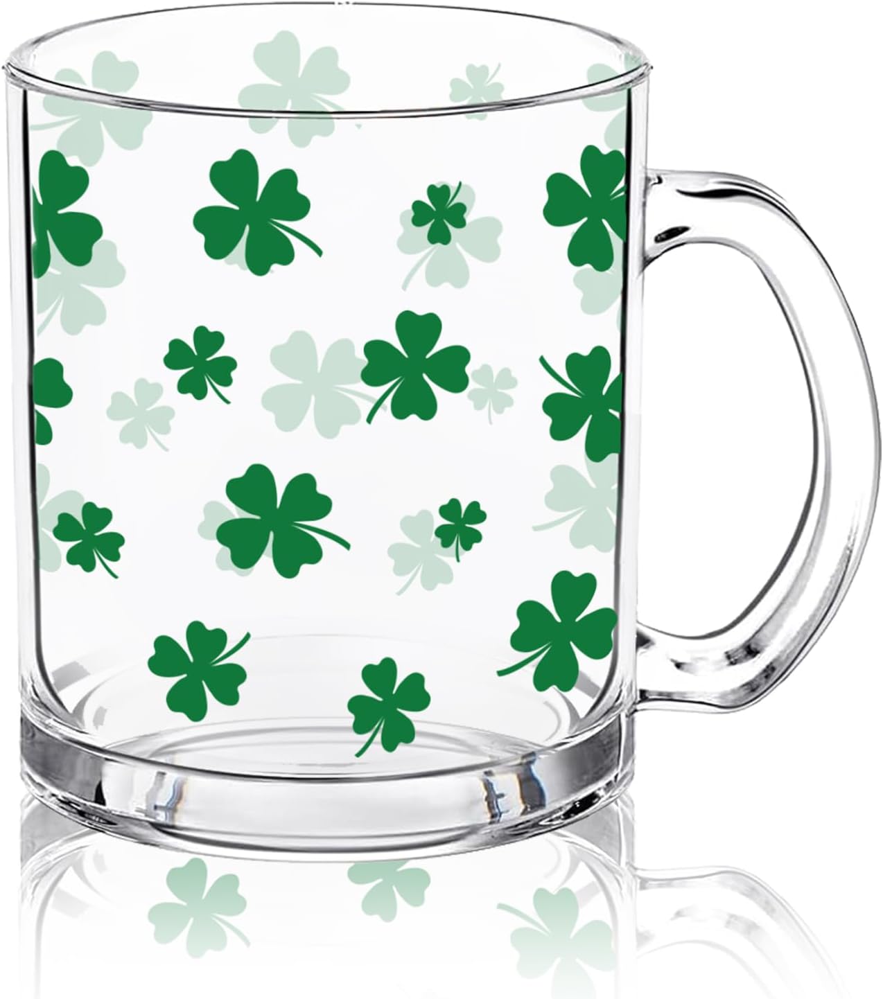 St. Patrick's Day Glass Coffee Mug with Handle Green Shamrock Coffee Cup Lucky Four-Leaf Clover Beverage Mug for Hot Cold Drinks Spring Irish Holiday