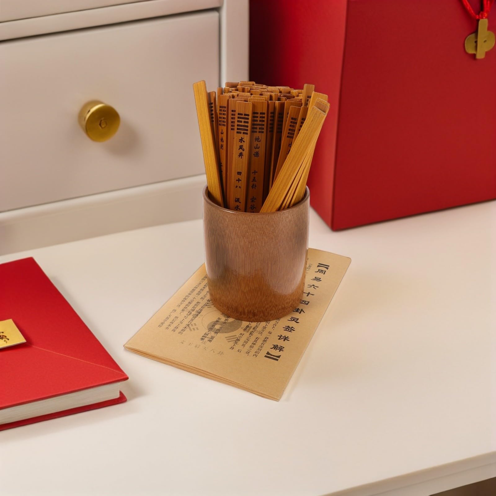 BESPORTBLE Set Bastoncini Divinazione Bamboo 64 Esagrammi per Meditazione e Profezia, Strumento Tradizionale Cinese Portatile con Guida e Immagine, per Studenti e Praticanti Taoismo