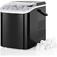 Sweetcrispy Countertop Ice Maker Machine, Portable Self-Cleaning Ice Machine with Ice Scoop, Basket and Handle, 9 Cubes in 6 Mins, 26.5lbs/24Hrs, 2 Sizes of Bullet Ice for Home Kitchen, Coal Black