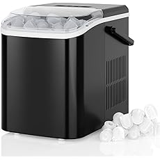 Sweetcrispy Countertop Ice Maker Machine, Portable Self-Cleaning Ice Machine with Ice Scoop, Basket and Handle, 9 Cubes in 6 Mins, 26.5lbs/24Hrs, 2 Sizes of Bullet Ice for Home Kitchen, Coal Black