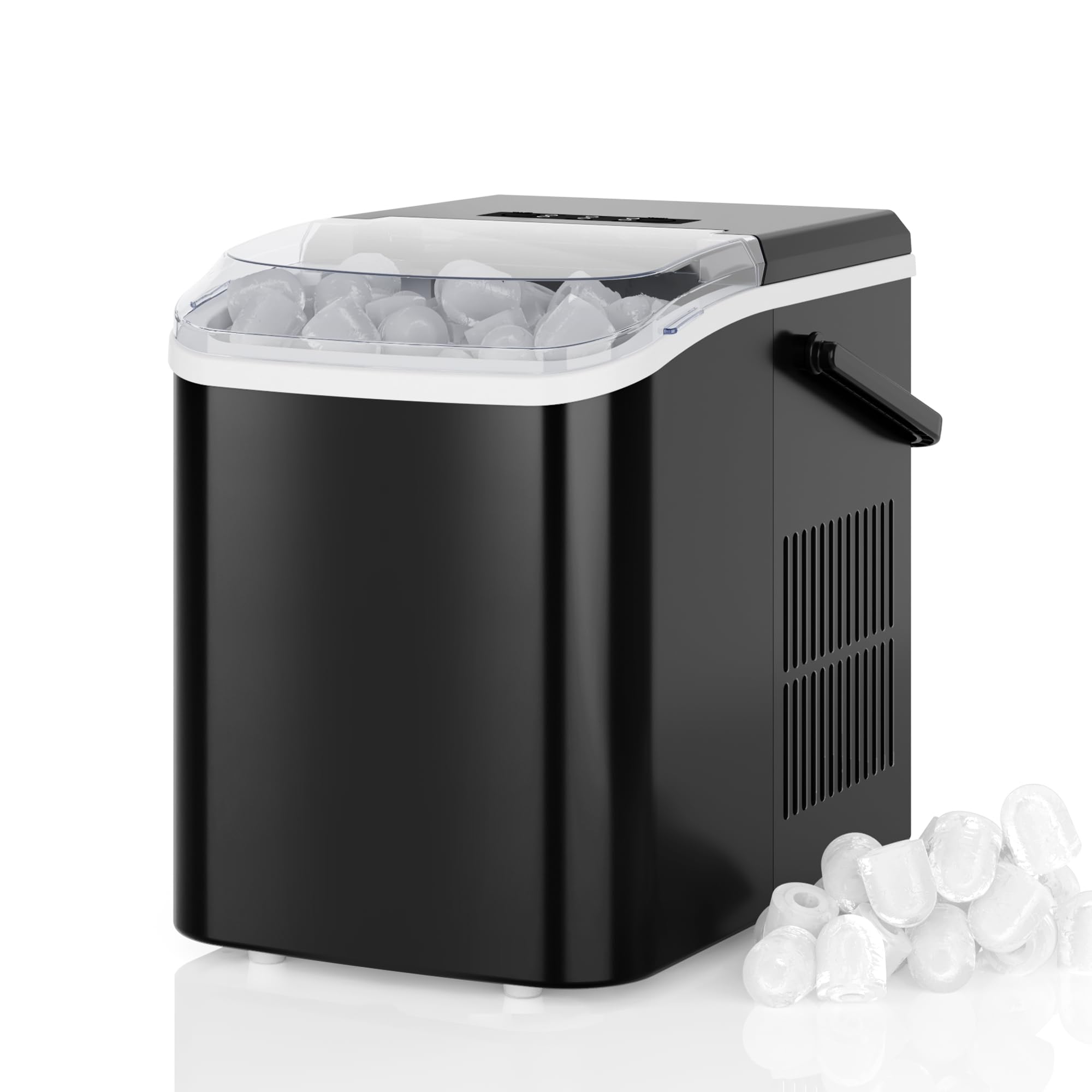 DUMOS Fast & Quiet Ice Maker for Countertop – 9 Bullet Cubes in 6 Mins, 26lbs/Day, Self-Cleaning Portable Ice Machine with Handle for Home, Kitchen, Dorm, Black