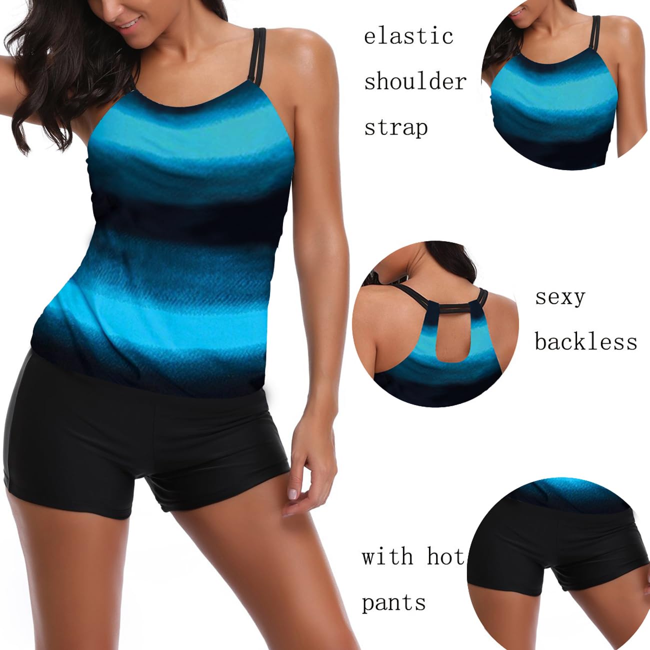 Tankini da donna Set di costume da bagno a vita alta controllo pancia con boyshort Plus Size floreale Halter Swimwear