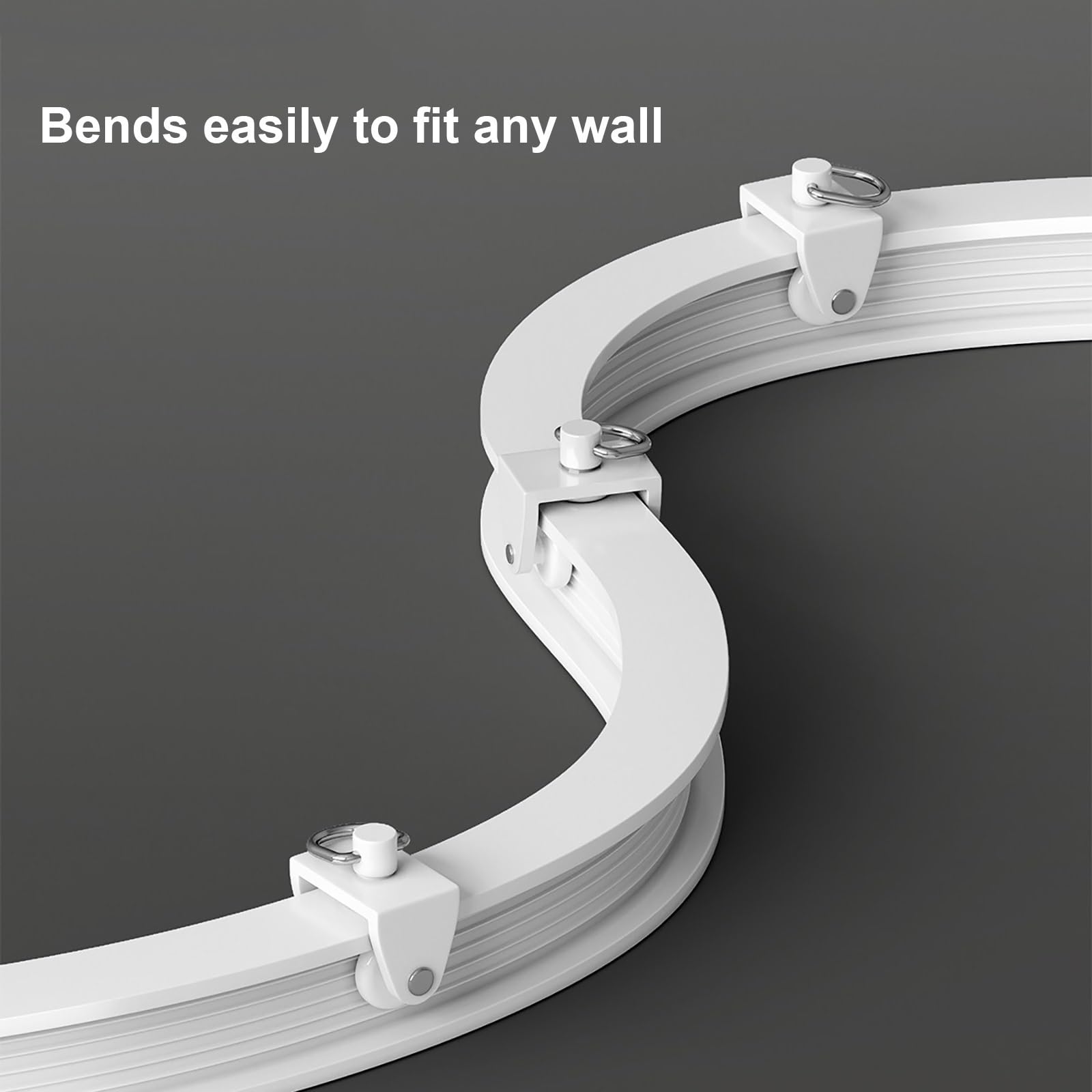 Flexible Vorhangstange ohne Bohren, biegbare Vorhangschiene mit leisen Rollen und U-Bolzen-Befestigungsklemmen, geeignet for die Installation an Metallgeländern oder Rohren(500cm/197in)